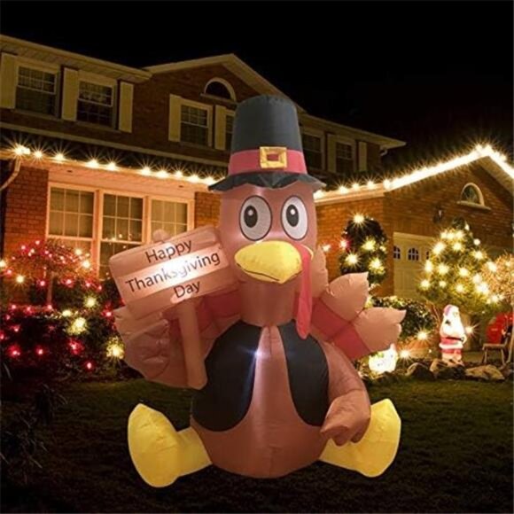 6 FT Thanksgiving Inflatable Turkey,Blow up Lighted Turkey Decor with LED lights - Picture 7 of 7